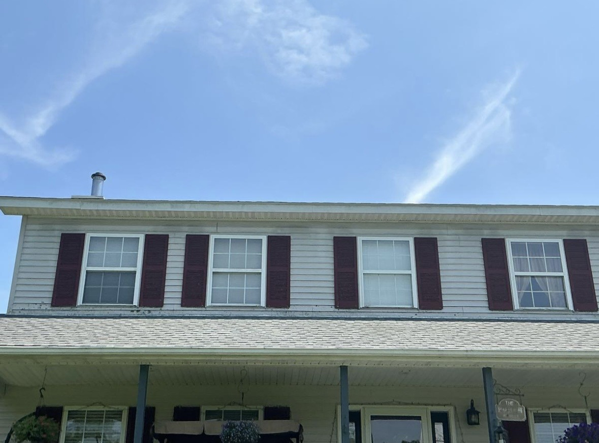Vinyl siding with heavy algae growth before soft washing